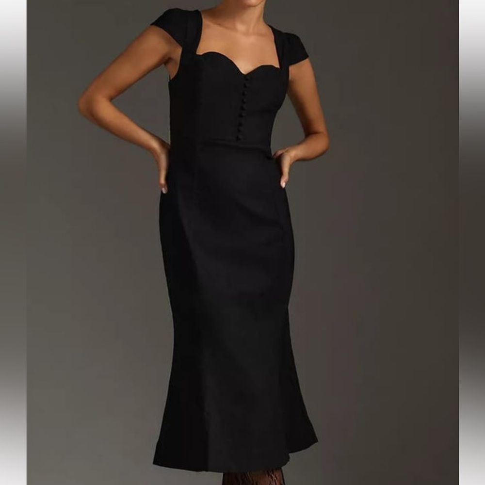 New Anthropologie The Cecily Fit & Flare Sweetheart Dress $170 SMALL Black